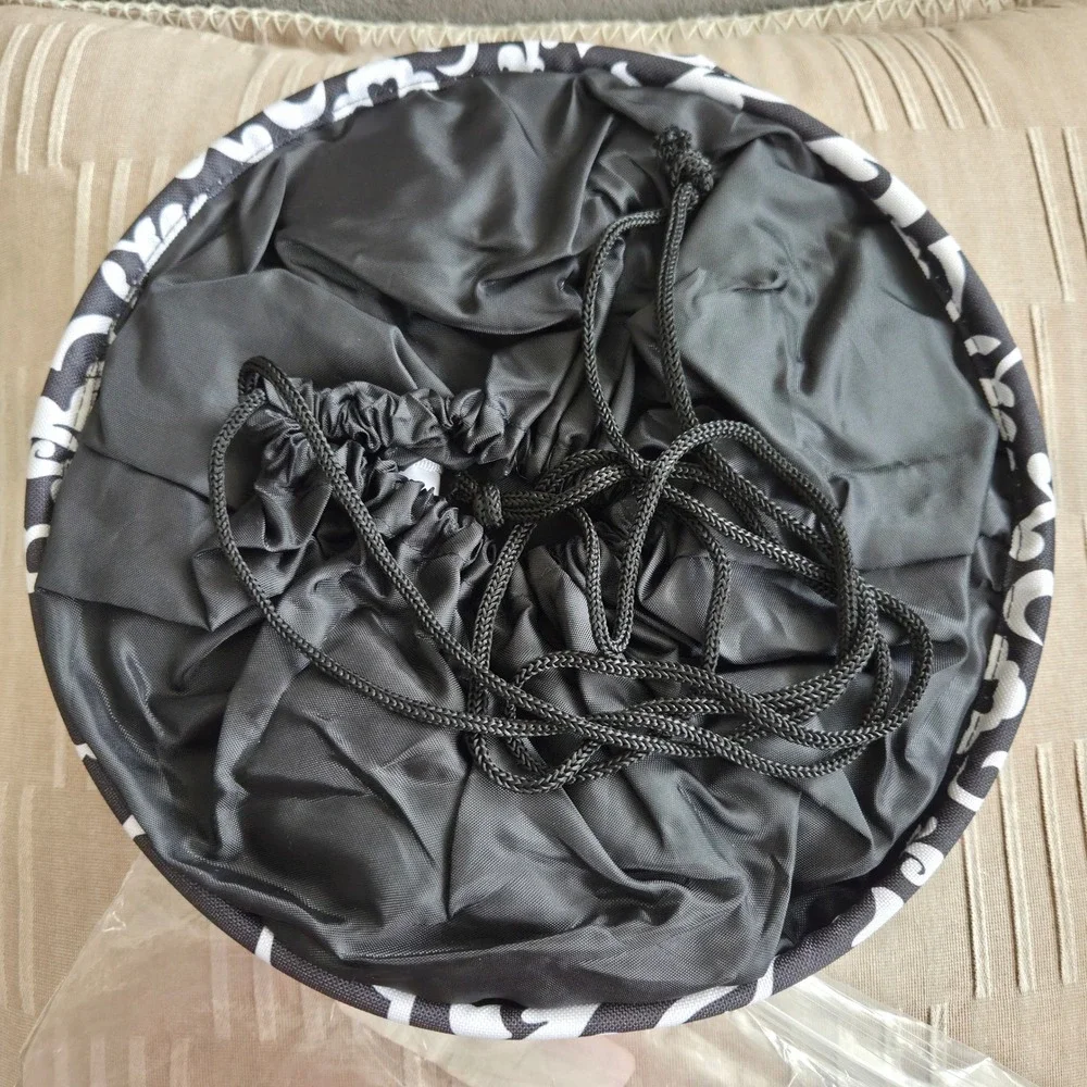 Thirty-One Retired Cinch-Top Bin Black Parisian Pop Damask Storage Organizer NIP